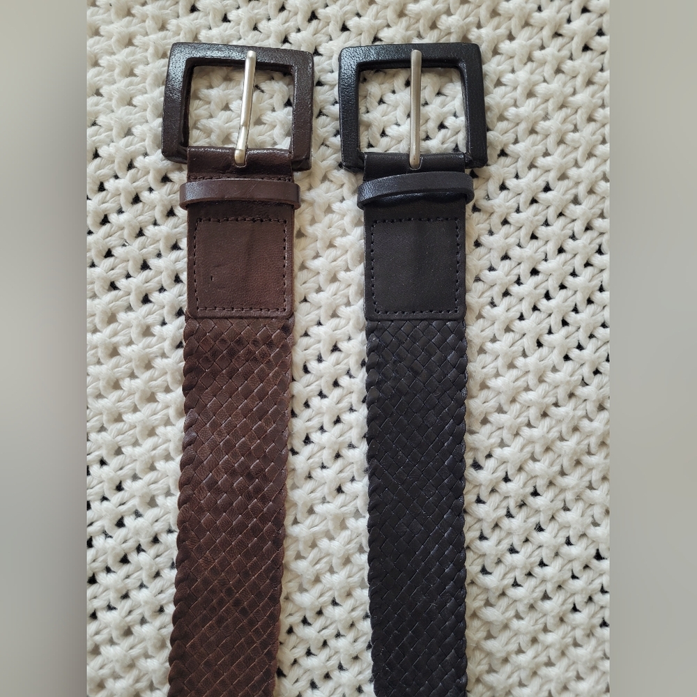 Nine West Leather Woven Belts - Brown & Black